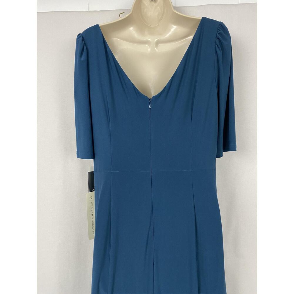 Adrianna Papell Dress Womens 12 Blue Ruched Puff Sleeve Hi Low Semi Formal Gown - Picture 4 of 13